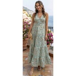 NEKANE  NWOT Daelin sequined V Neck Dress Top Jade Green/Gold MSRP$118 (726)
